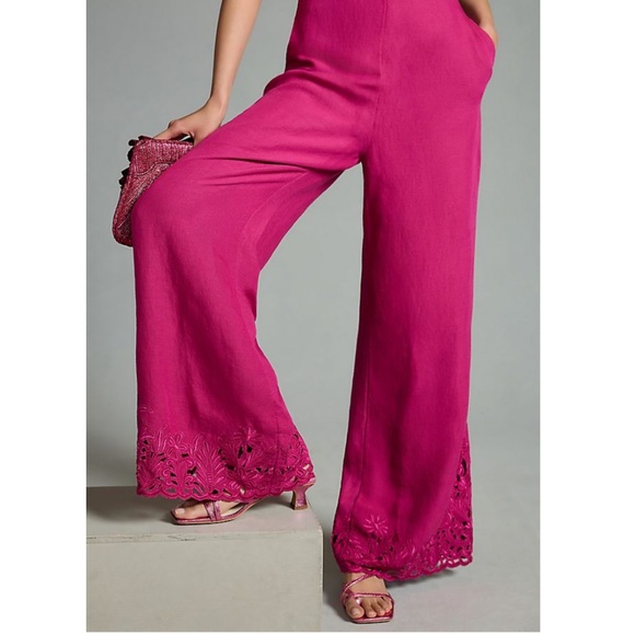 Anthropologie Cutwork Linen Jumpsuit | Sz 4 - Picture 5 of 6